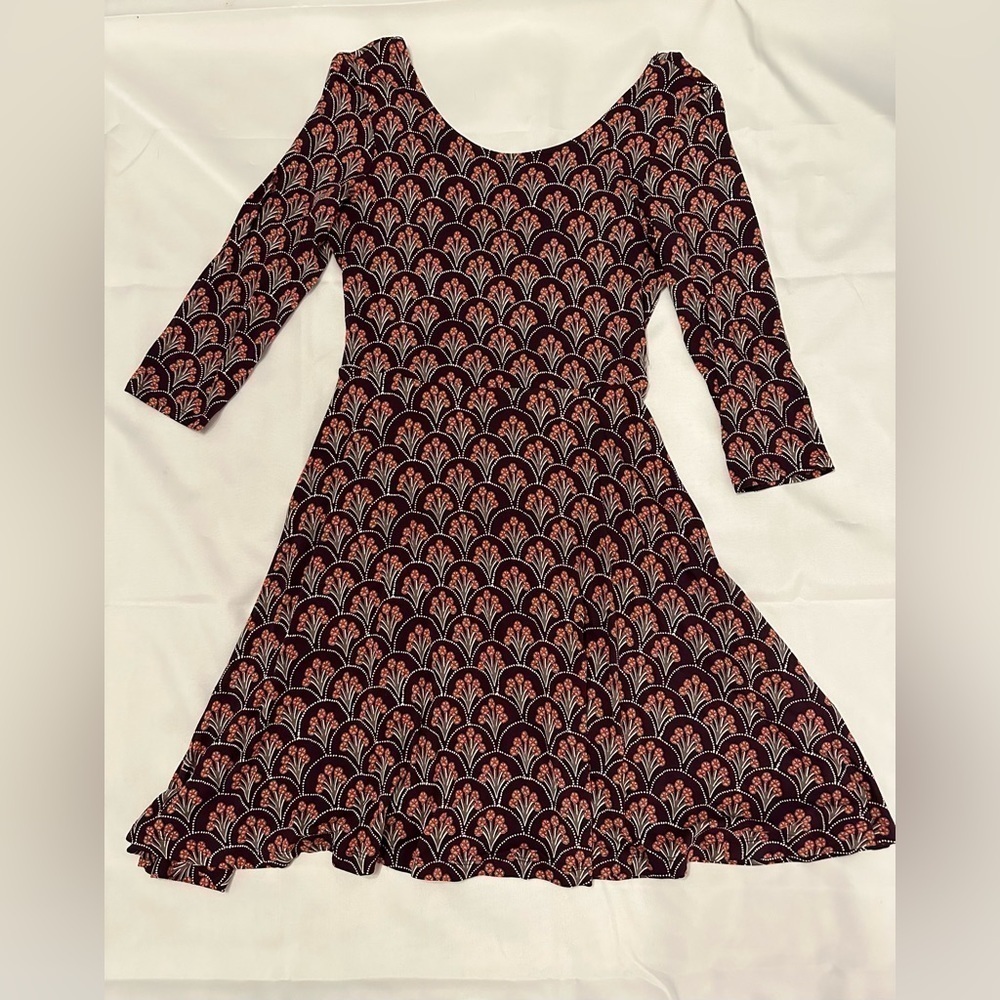 Express print skater mini long sleeve dress purple pink